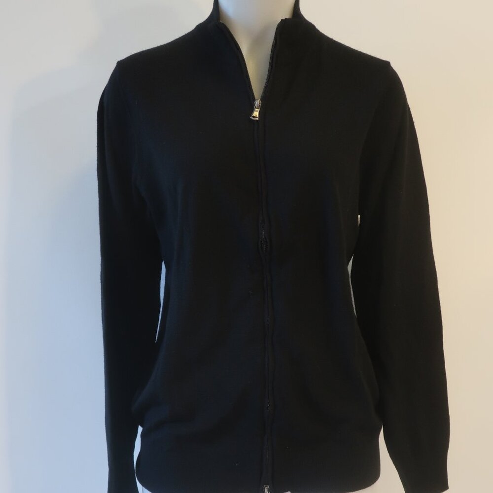 Mens Patrick Assaraf Black Knit Mock Neck Full Zip Cardigan Sweater M